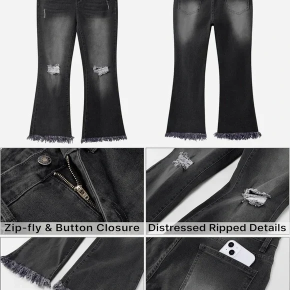 Like New XXL Crop Flare Jeans High Waist Rip Distressed Wide Leg Stretch Raw Hem - Picture 2 of 10